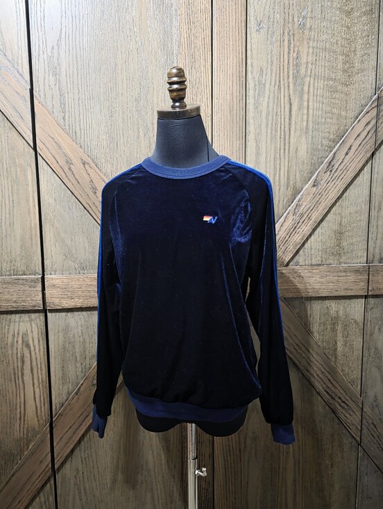 Aviator Nation Tops - Aviator Nation Navy Velvet Crew Sweatshirt with Blue Trim